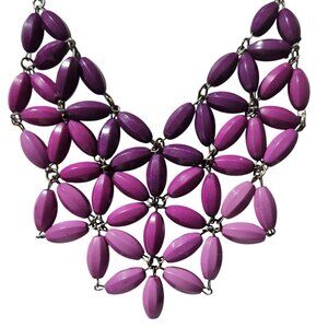 Vintage Purple Pink Beaded Bib Necklace Floral Statement Bold Fashion Jewelry